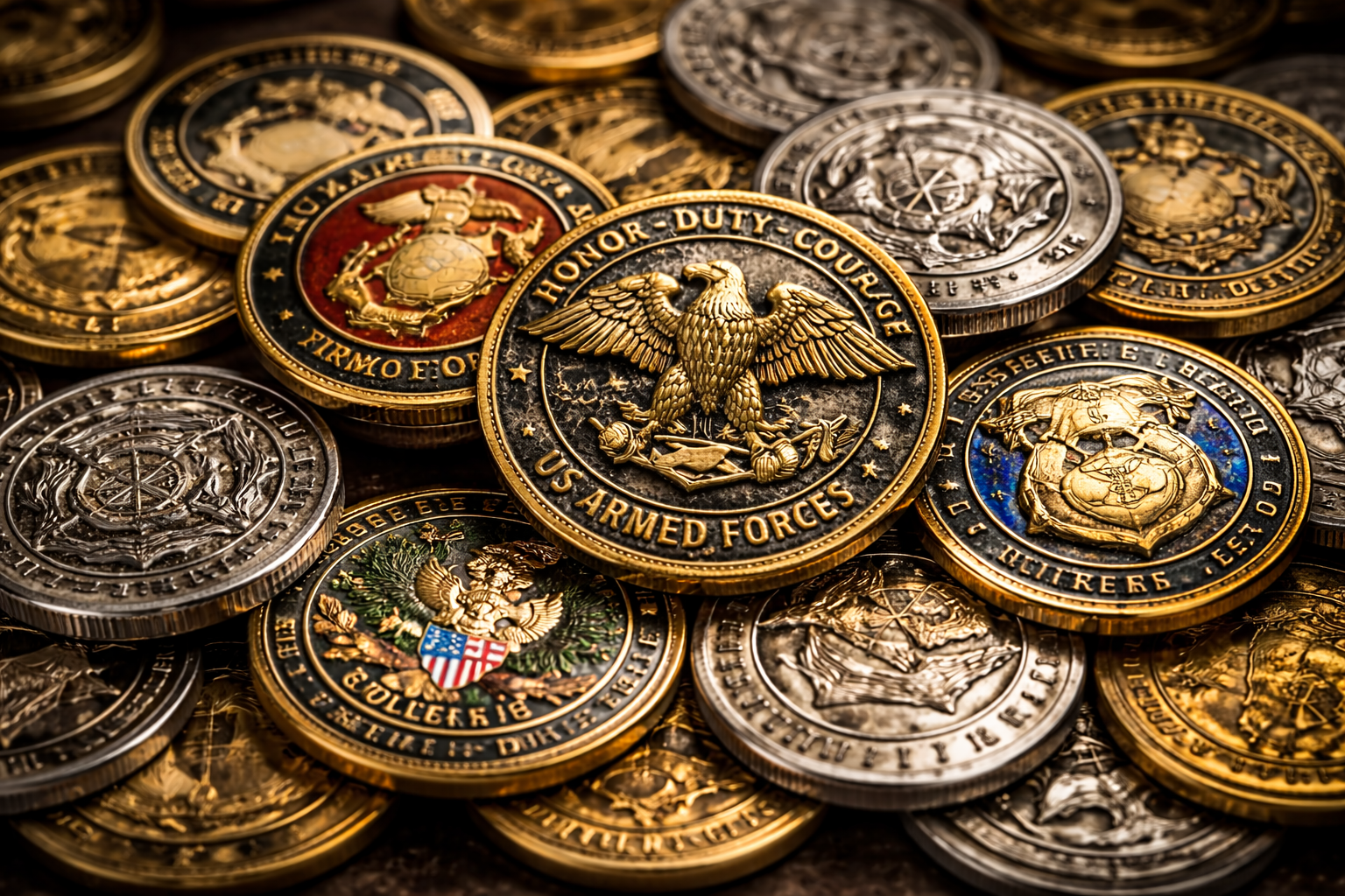Custom challenge coin detailing and metal embossing